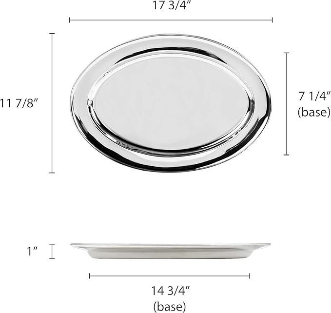 Set of 2 Stainless Steel 18” Oval Platter- Serving Platters for Appetizer Snack Fruit Cup Cake Server Tray Display Serving Dishes for Entertaining