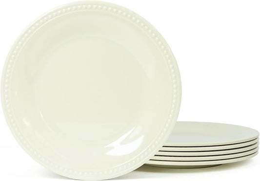 Melamine Beaded Dinner Plate Set of 6, BPA Free, Platter, Serving Dishes, Chip & Break Resistant, Lightweight, Great for Dining, Weddings & Everyday Meals (Cream, 8.5in (Pack of 6))