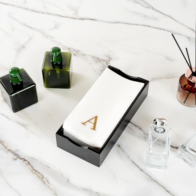 Luxenap 15.8 X 7.9 Inch Linen-Feel Guest Towels, 50 Lettered Hand Towels - Gold Letter 'A', Sans Serif Font, White Paper Dinner Napkins, airlaid, For Restrooms And Tables - Restaurantware