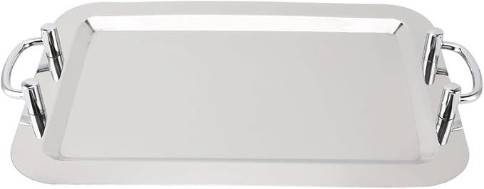 Dioche Steel Serving Tray Stainless Steel Platter with Handle – Multifunction Portable Serving Tray for Restaurant & Hotel Buffet, Rectangle Shape, 47.5cm (Rectangle Shape with Silver Handle, 47.5cm)