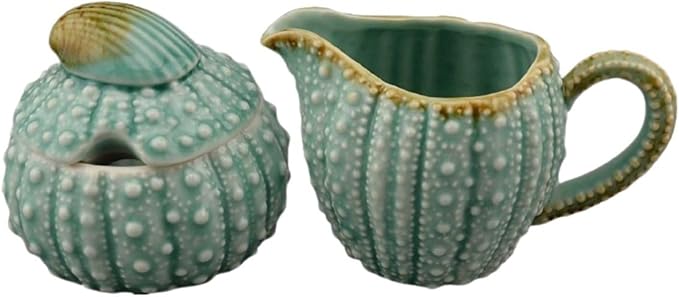 Blue Sky Clayworks Sea Urchin Creamer and Sugar Bowl Set, Turquoise, 3.75" H, 2-Piece