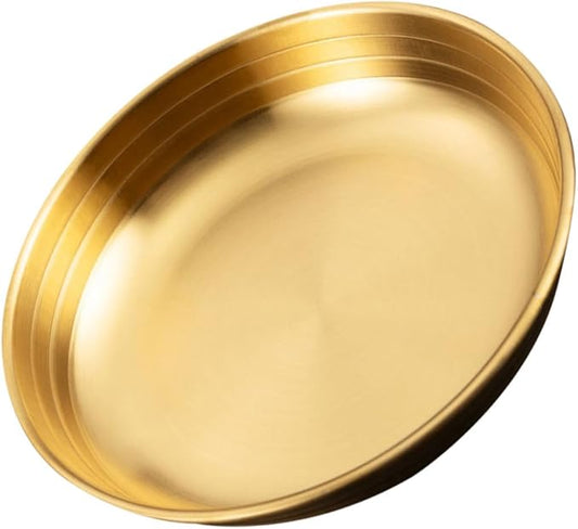 Zerodeko Flat Bottom Korean Style Seasoning Dish Gold Ribbed Design Appetizer Plate for Soy Sauce Dipping Sauces and Condiments Lightweight Small Serving Bowl for Chili Powder Mustard