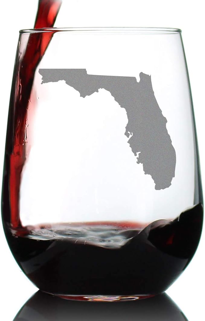 Bevvee Florida State Outline Stemless Wine Glass - State Themed Drinking Decor and Gifts for Floridian Women & Men - Large 17 Oz Glasses