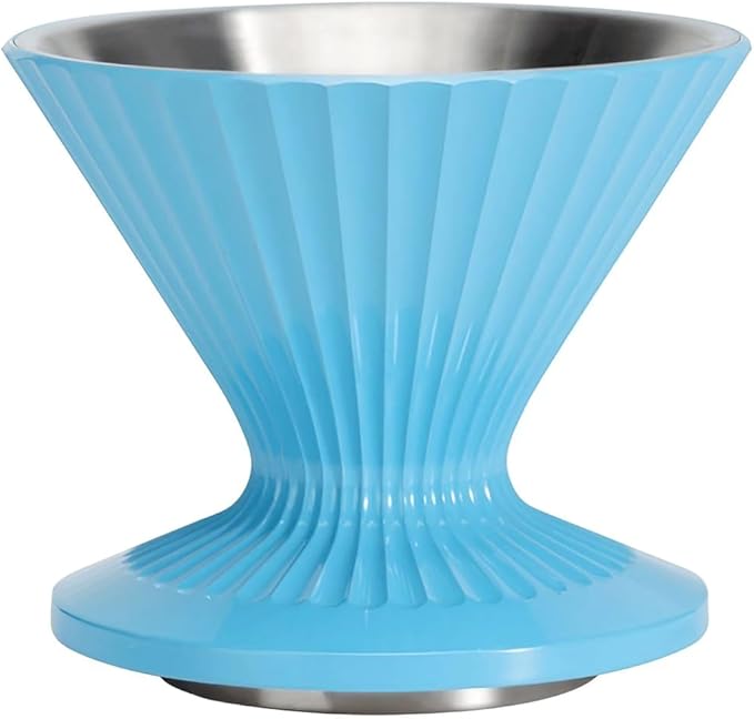 Pour Over Coffee Dripper Drip Coffee Pour Over Maker Resuable Blossom Cone Funnel Stainless Steel Metal Coffee Filter for Travel, Camping, Office, Home, Coffee Maker Brew (Sky Blue)