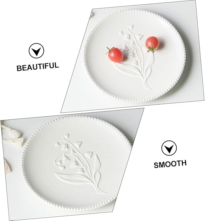 Cabilock American Style Embossed Ceramic Plate Multi-purpose Dish for Steak Desserts Food Storage Tray for Home Use Housewarming