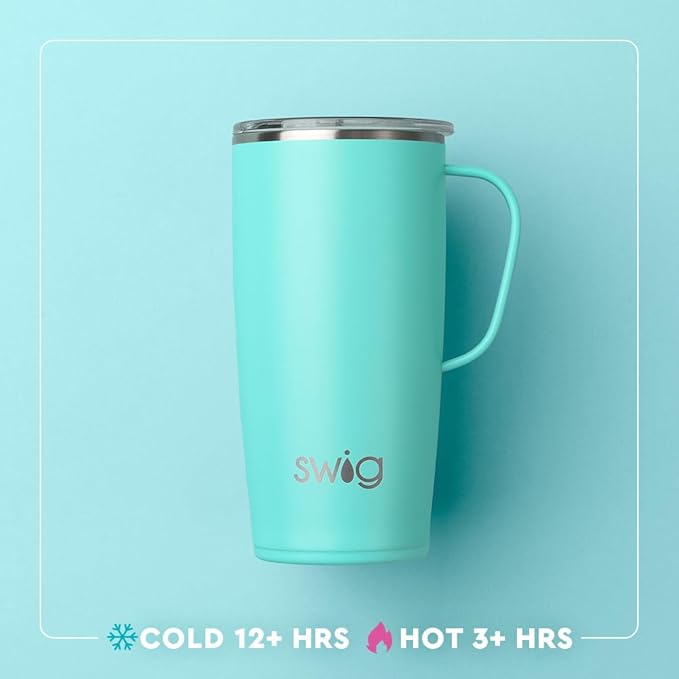 Swig Life 22oz Travel Mug, Insulated Tumbler with Handle and Lid, Cup Holder Friendly, Dishwasher Safe, Stainless Steel, Travel Coffee Cup, Insulated Mug with Lid (Sun Dance)