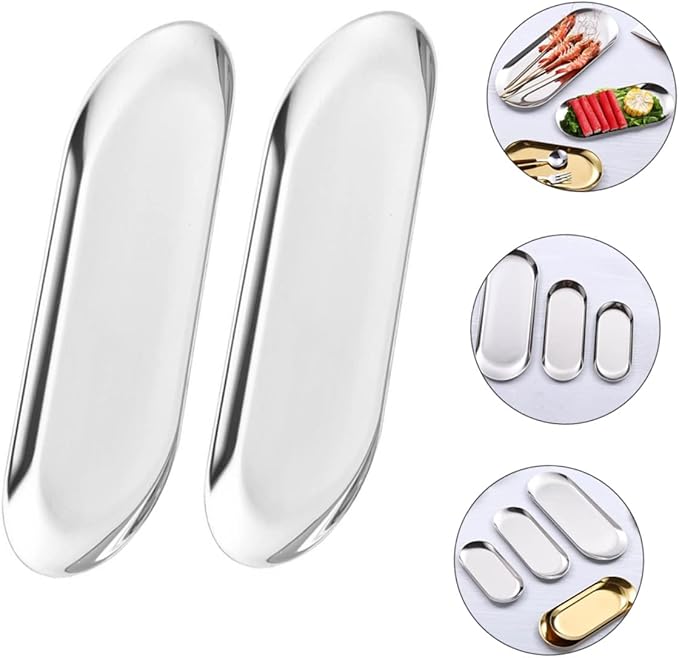 Garneck 2pcs Dessert Serving Tray Jewelry Tray Stackable Stainless Steel Storage Plate Home Restaurant Tableware