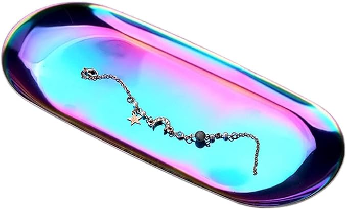 Serving Tray Oval Stainless Steel Tray Fruit Trays Storage Tray Serving Plate Cosmetics Jewelry Decorative Organizer for Coffee, Dessert, Fruit.-Gold||Small
