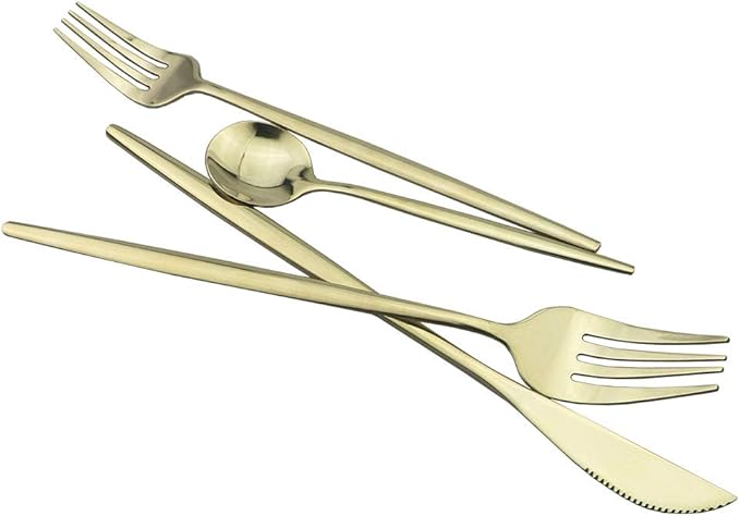 JASHII Champagne Silverware Set, 32-Piece 304 Stainless Steel Flatware Cutlery Set for 8, Mirror Finish, Ideal for Home Wedding Festival Party, Dishwasher Safe (Champagne gold)
