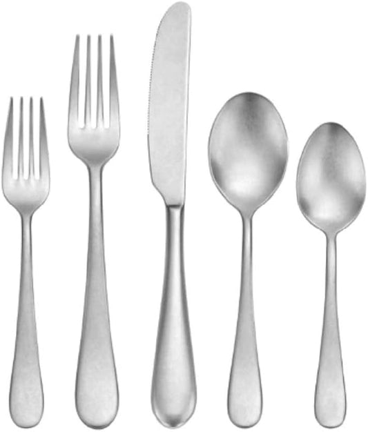 Oneida Myles 5 Piece Place Set Made in Italy 18/10 Brushed Stainless Steel Antique Satin Finish Flatware Set