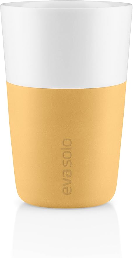 Eva Solo | 2 Cafe Latte Tumbler Mugs | 12 oz Porcelain Coffee Cup Tumblers with Silicone-coated Grip | Dishwasher Safe | Danish Design, Functionality & Quality | Golden Sand
