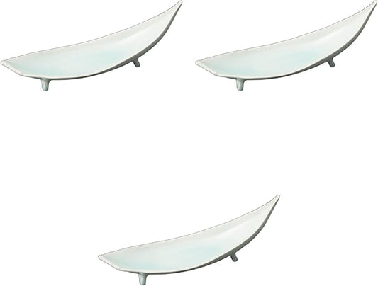 Set of 3, Blue White Porcelain Bamboo Shaped High Platform Appetizer Plate, 14.8 x 4.1 x 4.3 inches (37.5 x 10.5 x 11 cm) | Transforming Plate, Ceramic, Reinforced Setomonohonpo