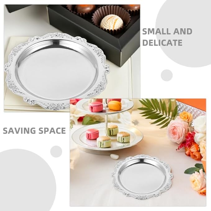 PRETYZOOM 2pcs Retro Metal Tray Decorative Serving Platter for Snacks Appetizer Dessert Elegant Metal Jewelry Plate for Home Decor