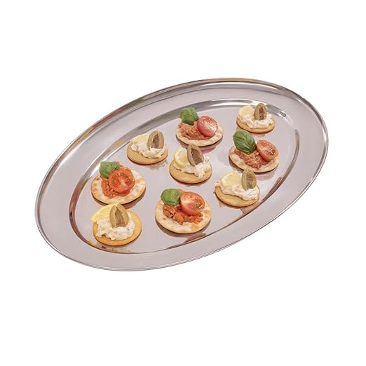 Olympia Oval Serving Tray with Wide Raised Rim Made of Stainless Steel - 455mm