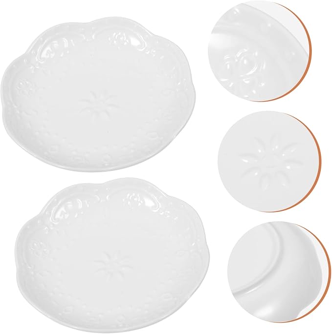 2pcs Ceramic Appetizer Plates Embossed Flower Sauce Dishes Porcelain Plates Multi-