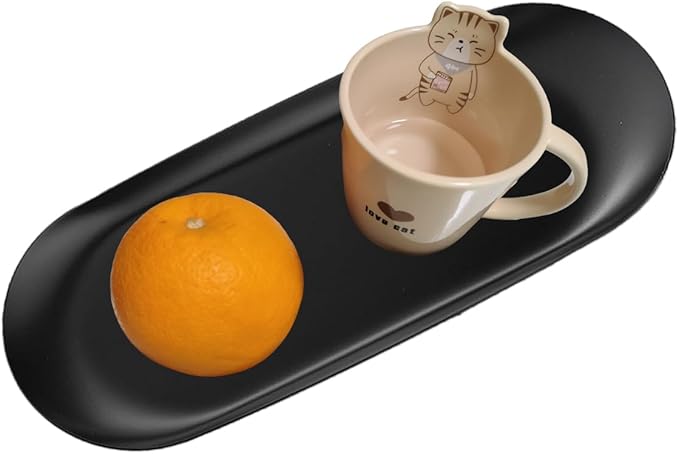 [2pk] Decorative Tray, Perfume Bathroom Jewelry Vanity Mirror Candle Trinket Towel Pallet, Small Metal Stainless Steel Tray, Oval, XL 9 x 3.7 x 0.5 in (2BLACK-Tray-XL)