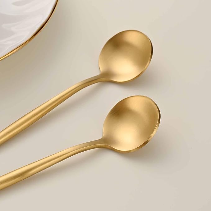 5.1 Inches Satin Gold Coffee&Tea Spoons,Small Demitasse Spoon,Mini Spoons For Stirring,Gold Teaspoons Set Of 4 SS18/10 Solid Round Spoon