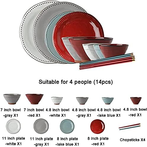 Dining Plate Set 14 Pcs Dinnerware Sets Creative Porcelain Tableware Set with Plates and Bowls Three-Colors Ceramic Dinner Set for Home Kitchen