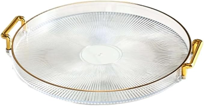 Decorative Round Serving Tray with Gold Handles, Plastic Green Tray, Textured Design, Home Decor Accent (Silver)