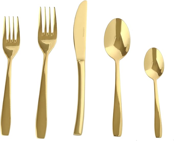 Gold 60 Piece Silverware Set,Stainless Steel Flatware Set for 12,18/0 Rust-Proof Cutlery Set with Forks & Spoons,Mirror Polished Dishwasher Safe - Heavy Duty Tableware for Home & Dining