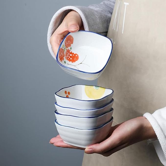 Dipping Sauce Dish Dipping Bowl Appetizer Plates 2 Bowls Condiments Dish Ceramic Sauce Soy Dishes Dipping Bowls with Tray Snack Soy Sauce Vinegar Appetizer Dishes or Seasoning for Easy Storage Dipping
