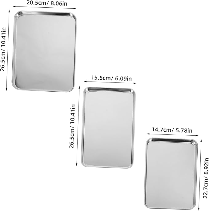 Cabilock 3pcs Robust Stainless Steel Grill Pan Multi-purpose Baking Tray for Dinner Trays Serving Appetizer Platters