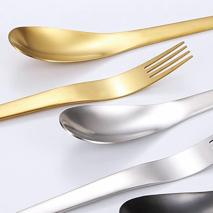 4 Pack Cutlery Set Stainless Steel Flatware Silverware Set Knife Fork Spoon Mixed Cutlery Set, Dishwasher Safe for Home Restaurant Hotel Gift (Gold)