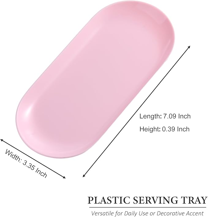2 Pack Pink Plastic Jewelry Tray Decorative Dish, Small Oval Candy Dessert Plate, Manicure Tools Placing Supplies for Home Salon Storage