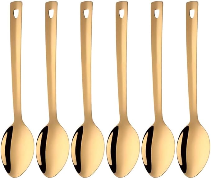 DOCBLACK 13 Inch Serving Spoons Set of 6, Heavy Duty Stainless Steel Buffet Spoons with Long Handle for Kitchen, Restaurant, Party, Dishwasher Safe (Gold, 6PCS)