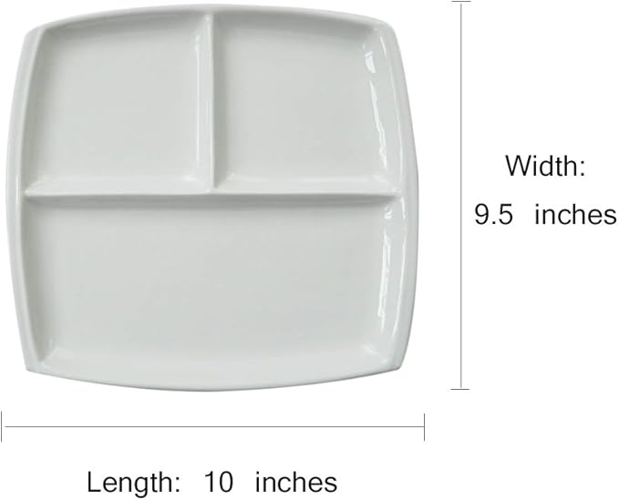 Elegant Quadrate Shaped Ceramic Divided Plate Dinner Plates Luncheon Plates Salad Plates Dishes for Kitchen, White/ Dark Blue (1, White)