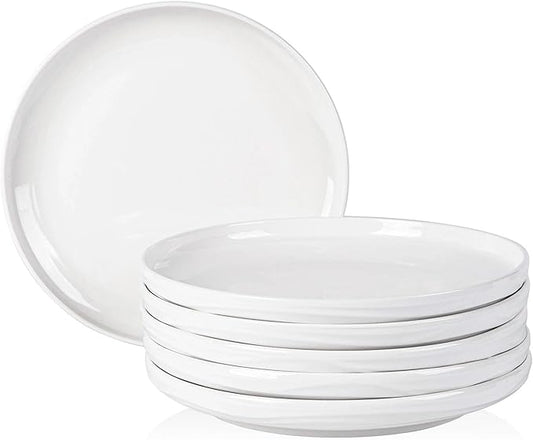 White Dinner Plates Set of 6, 10 Inch Ceramic Ribbed Texture Salad Plates, Kitchen Serving Dishes for Pizza, Steak, Microwave & Dishwasher Safe, Scratch Resistant