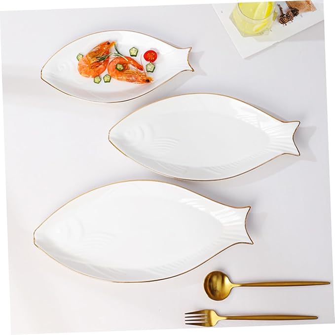 LIFKOME Ceramic Fish Plate Elegant Fish Shaped Food Serving Tray Rimmed Design for Appetizers Sushi Fruits for Parties and Banquets