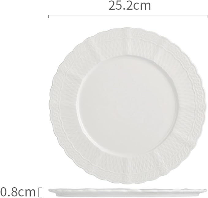 White Appetizer Plates, Sturdy Round Ceramic Flat Dish, Modern Decorative Dinnerware for Wedding Birthday Party, Microwave Dishwasher Safe(Size:25.2 * 25.2 * 0.8CM)