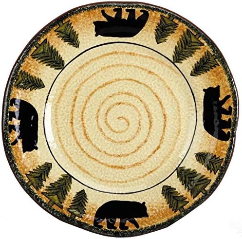 Paseo Road Rustic Bear 16 Piece Ceramic Dinnerware Set with Plates, Bowls and Mugs, Rustic Cabin Lodge Style