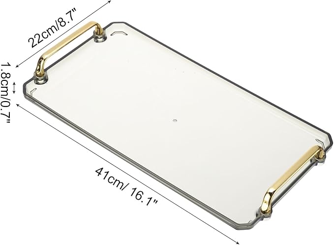 PATIKIL 16.1 x 8.7 Inches Plastic Serving Tray with Golden Handles, Reusable Tray Rectangular Party Platters for Dessert Coffee Tea Table, Living Room Kitchen Countertop, Light Green