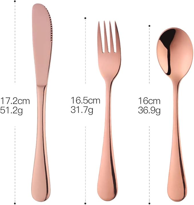 Flatware Silverware sets, 6pcs 18/8 Stainless Steel Cutlery Serving for 2, BPA-free Dinner Knife, Fork, Spoon Kitchen Utensils, Mirror Polished (Rose Gold-2)