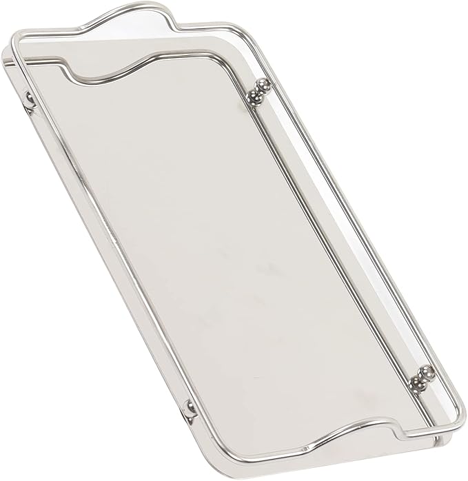 Large Rectangle Tray, Stainless Steel Serving Platters Silver Trays for Serving Metal Dinner Plates with Handles for BBQ, Dining, Party, Buffet