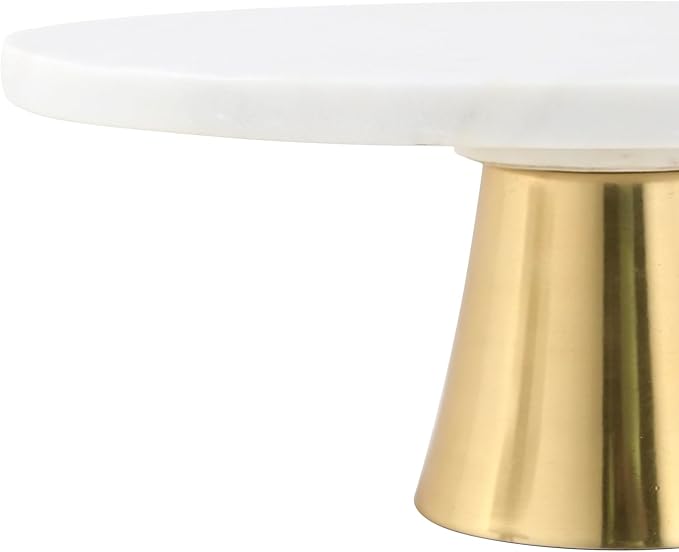 Cruiser’s Caché 12-Inch Marble Cake Stand | Natural White Marble with Gold Base | Round Dessert Stand, Cupcake Stand for Birthday Parties, Weddings, Baby Showers | White and Gold