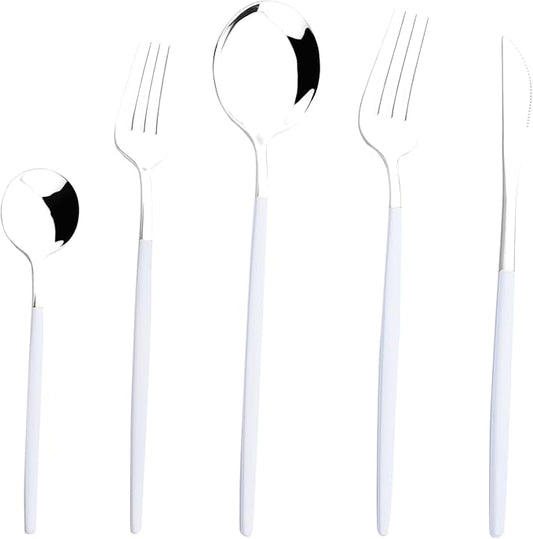 Silverware Set,Flatware set, 20Piece,Gugrida Mirror Silver White Eating Utensils Set Stainless Steel Tableware Cutlery, Includes Dinner Knives/Forks/Spoons/Teaspoons/Salad forks Service for 4