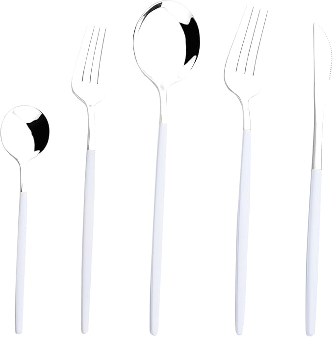 Gugrida 5-Piece Silverware Set 18/10,Flatware Set, Silver White, Stainless Steel Tableware Cutlery Set for 1,Dishwasher-Safe