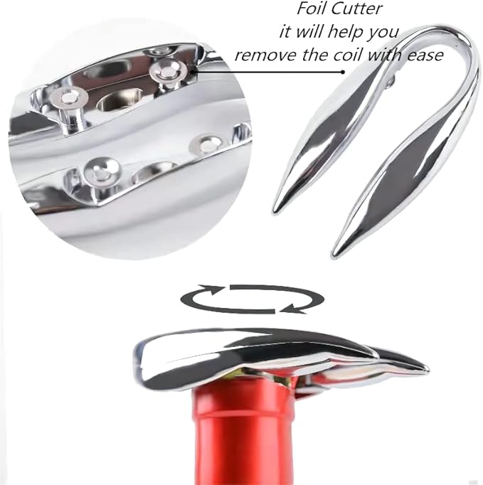 Silver Wing Corkscrew Wine Opener Set of 3 Pcs with Foil Cutter and Wine Stopper