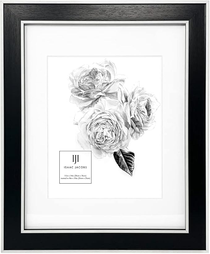 Isaac Jacobs 11x14 (Matted 8x10) Black w/White (Vertical & Horizontal) Double Border Picture Frame, Wall-Mountable, Made for Photo Gallery and Wall Art, Home or Office (11x14, Black W/White)