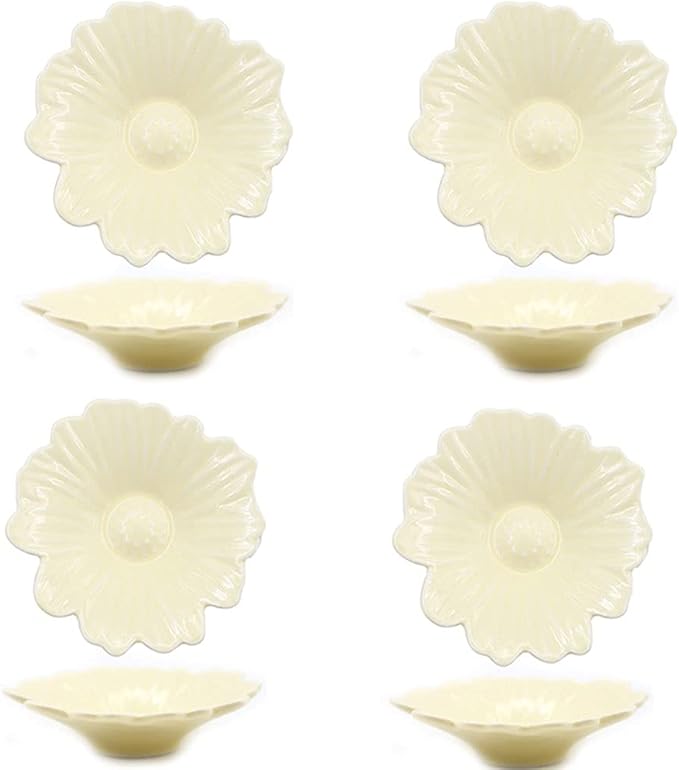 Appetizer Bowls Sauce Dish Ceramic Flower Shaped Sauce Dish Sushi Dipping Bowl Appetizer Plates Porcelain Serving Dish Condiment Dishes Set of 4(Little Daisy) Salad Bowls (Color : Yellow)