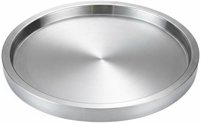 Korean BBQ Serving Tray Dishwasher Stainless Steel Round Dish-Piece Construction Stainless Steel Serving Tray for Hot Pot, Silver, 32CM