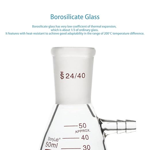 stonylab Filtering Flask with 24/40 Standard Taper Outer Joint, Heavy Wall Borosilicate Glass Filter Flask, Bolt Neck with Tubulation, 50 ml