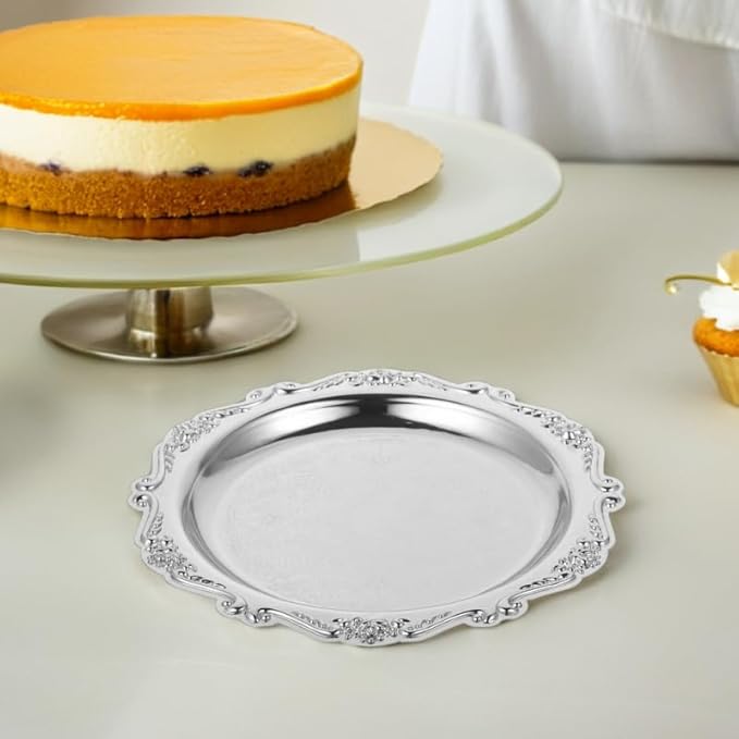 PRETYZOOM 2pcs Metal Snack Plate Vintage Jewelry Holder Decorative Serving Trays for Desserts