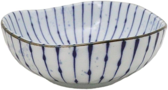Ebros Gift Artistic Blue Waves Fubuki Tokusa Made In Japan Dinnerware Serveware Kitchenware Set Asian Japanese Restaurant Supply (Pack Of 6 Round Flair Small Shallow Bowls 11oz)
