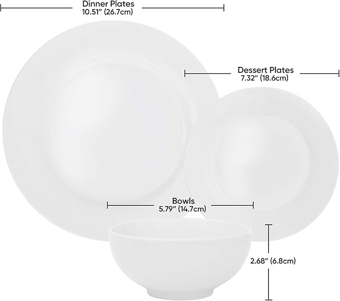 Smartxchoices 18-Piece White Dinnerware Set, Service for 6, Plates, Dishes, Bowls Sets, Dishwasher and Microwave Safe