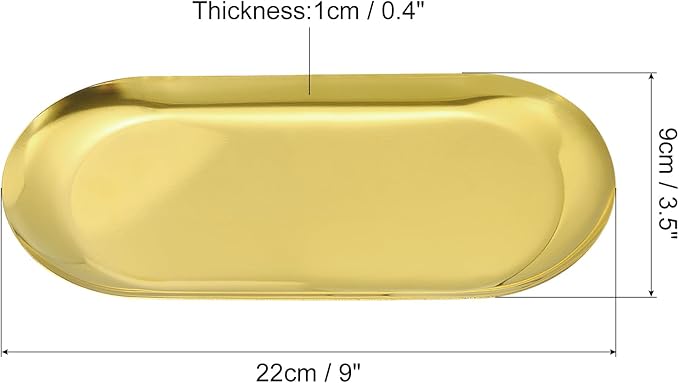 uxcell 6pcs Stainless Steel Decorative Trays, Bathroom Trays, Makeup Cosmetic Trays, Small Serving Trays for Candles Dessert Tray(Gold, 9 x 3.5 Inch)