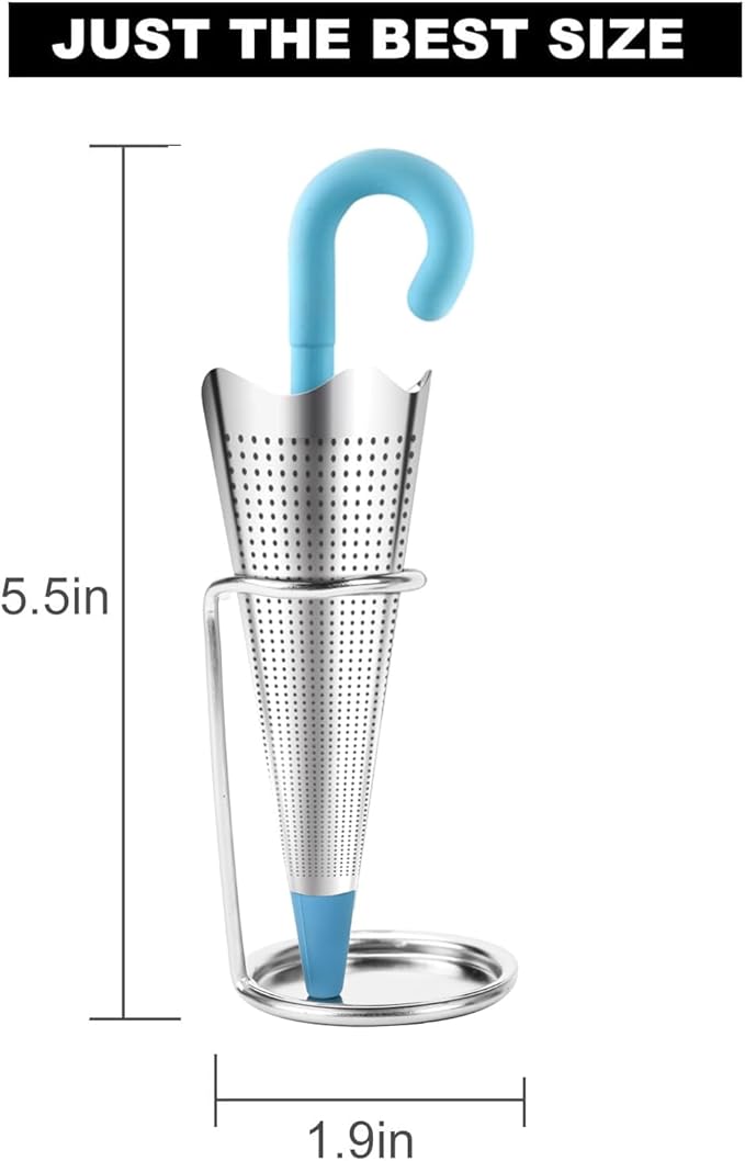Numola 2Pcs Reusable Umbrella Tea Infuser with Drip Tray for Tea Cups, Mugs and Teapots, Stainless Steel Fine Mesh Tea Strainer with Silicone Lid for Loose Tea (Red & Blue)